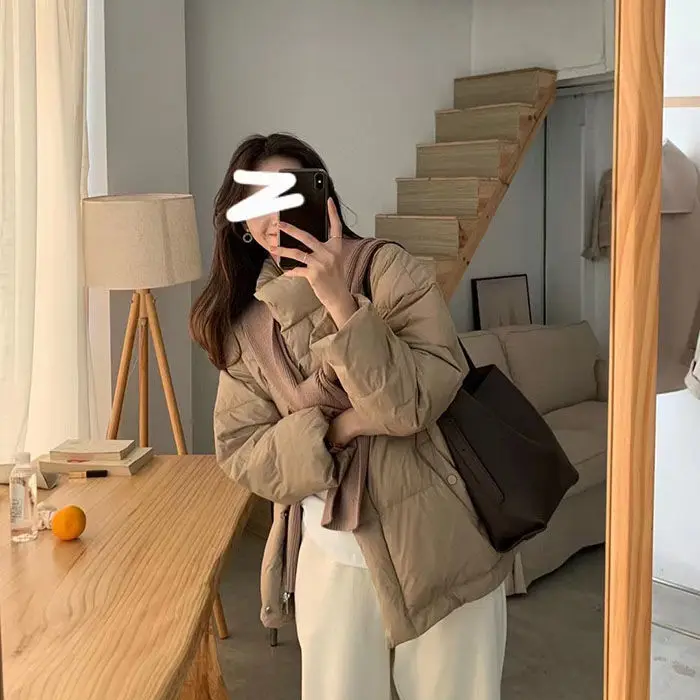 New Down Jacket Women's Winter Short Thickened Bread Jacket Lwhite Duck Down Jacket Zipper Buttons Stand Collar Coats Ladies M40