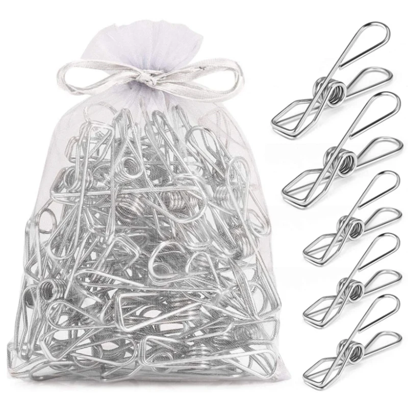 

100Pcs/Set Heavy Duty 304 Stainless Steel Wire Clips For Drying On Clothes Hanging Clip Hooks For Home Laundry Office
