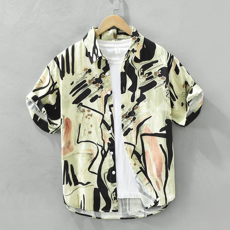 Мужская винтажная рубашка из 2787 льна Повседневная Свободная дышащая Тонкая