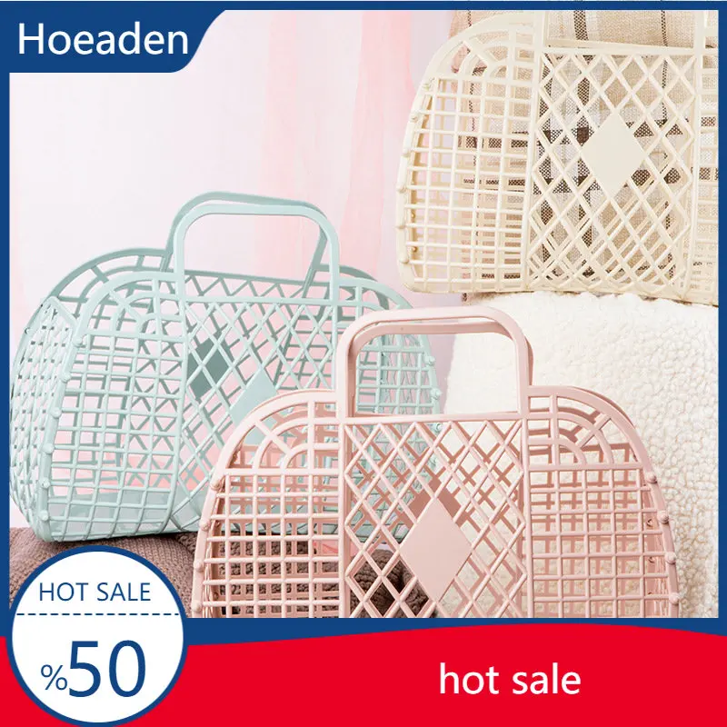 

Large-capacity Bag Hollow Jelly Beach Holiday Portable Tote Bag Reusable And Easy To Clean Plastic Portable Bath Basket