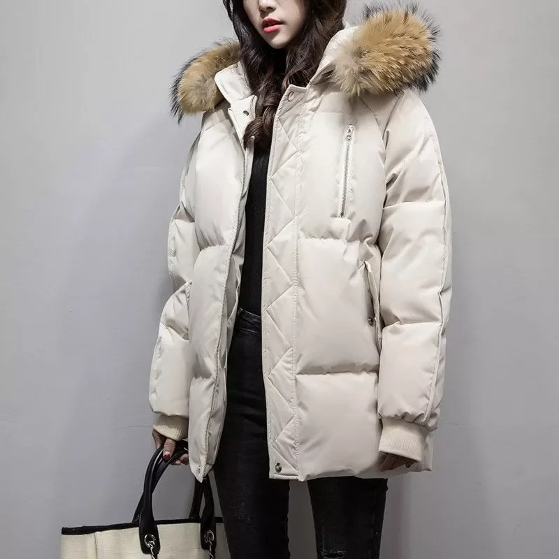 New Down Cotton Parka Fashion Casual Loose Shorts Women Padded Coats Hooded Fur Collar Female Spliced Jackets LJ3342