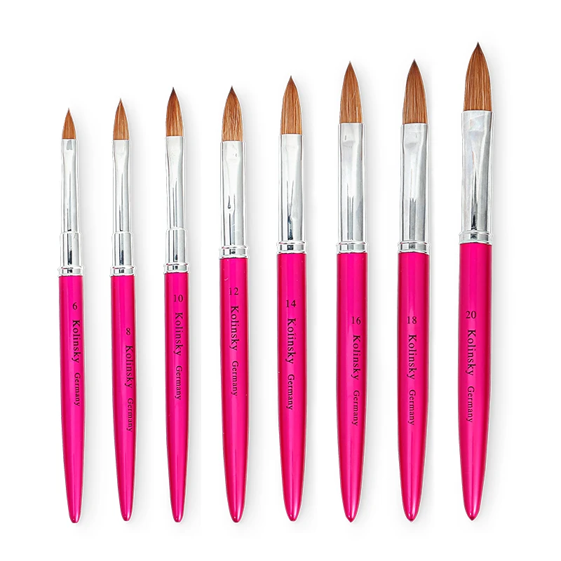 

Kolinsky Acrylic Nail Art Brush UV Gel Polish Carving Pen Brush Liquid Powder Nail Professional Pink Crystal Metal Handle