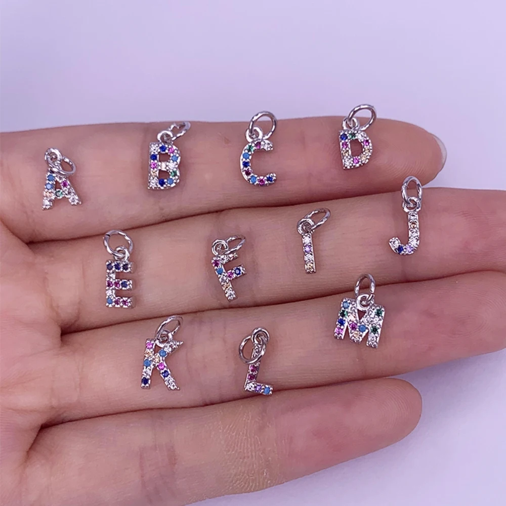 

Fashion Silver Color 26 Alphabet Letter Mini Pendant Rainbow CZ Cubic Zirconia Necklace Earrings Accessories For Women Jewelry