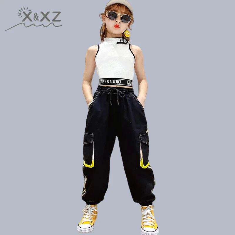 

Hip-Hop Kids Dance Girls Clothes Outfits Vest Tops Pants Cargo Sweatpants Modern Baby Teens 9 10 11 12 13 Years Girls Streetwear