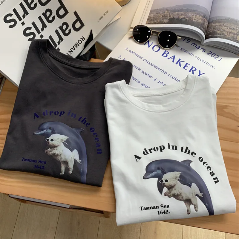 

Vintgae Print Women Cotton T-shirt Summer O-neck Short Sleeve Loose Casual T-shirts Basic Bottoming Tops 2022