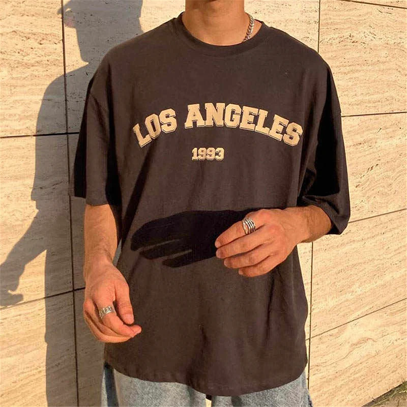 

Summer Mens T Shirt Streetwear Fashion Loose O Neck Short Sleeve Pullover Tees Oversized Casual Letter Printed T-shirt Men 2023
