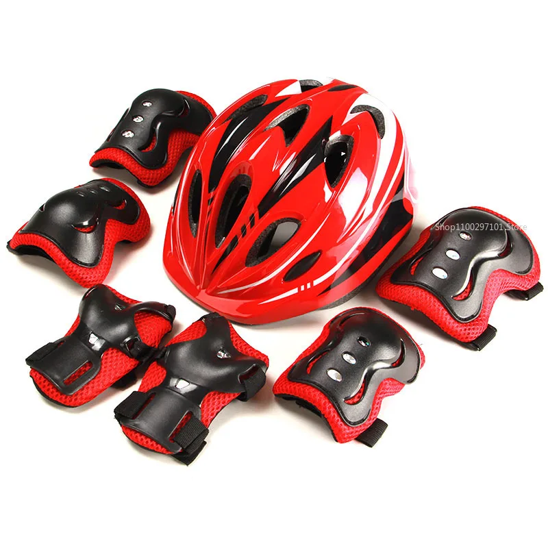 

6Pcs/set Kids Sports Protected Gear Knee Pads Saftey Helmet Abs Cycling Protective Gear Adults Sponge Knee Pads Patin A Roulette