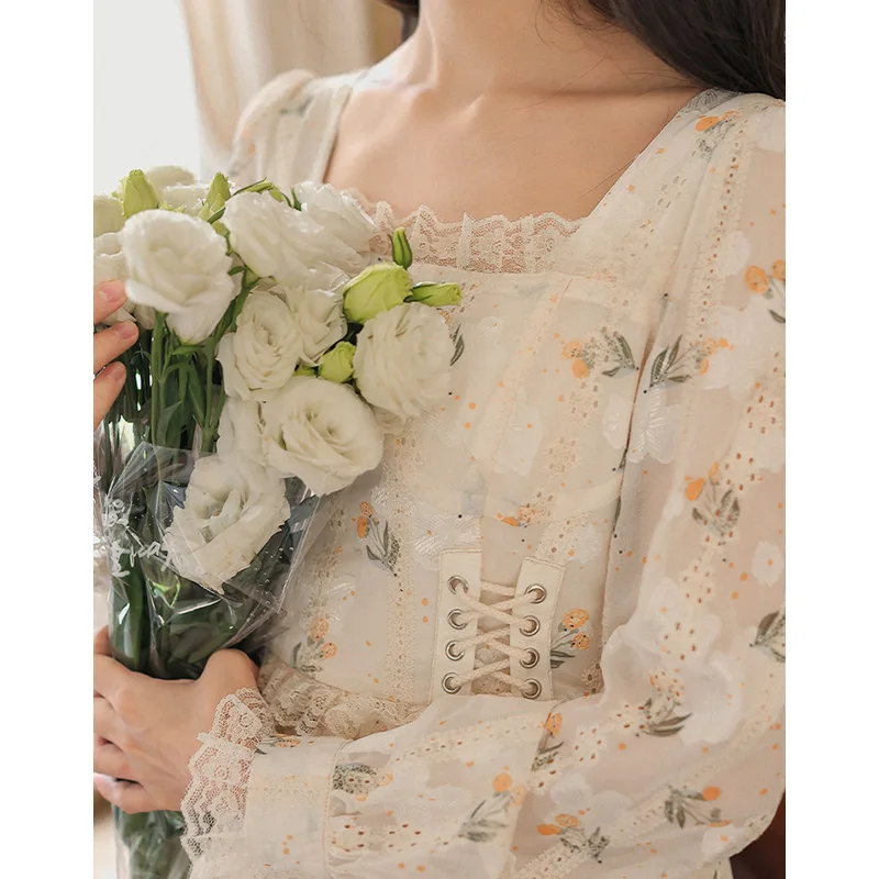 

Платье женское весеннее кружевное с цветочным принтом и вышивкой