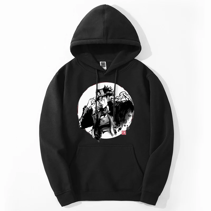 

Толстовка мужская с капюшоном, флисовый свитшот с принтом, невероятные приключения Джоджо, японское аниме Джоджо Харадзюку, свободная фуфайка с капюшоном в стиле Харадзюку