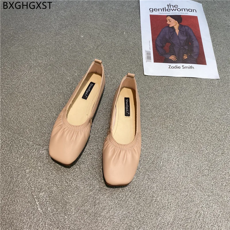 

Туфли женские на плоской подошве, повседневные кожаные лоферы, без застежки, квадратный носок, ботинки, весна