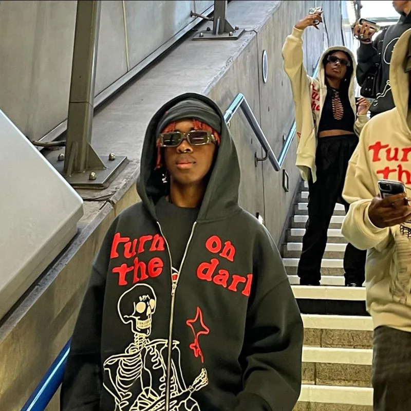 Мужская толстовка с капюшоном в стиле хип-хоп уличная одежда со скелетом свитшот