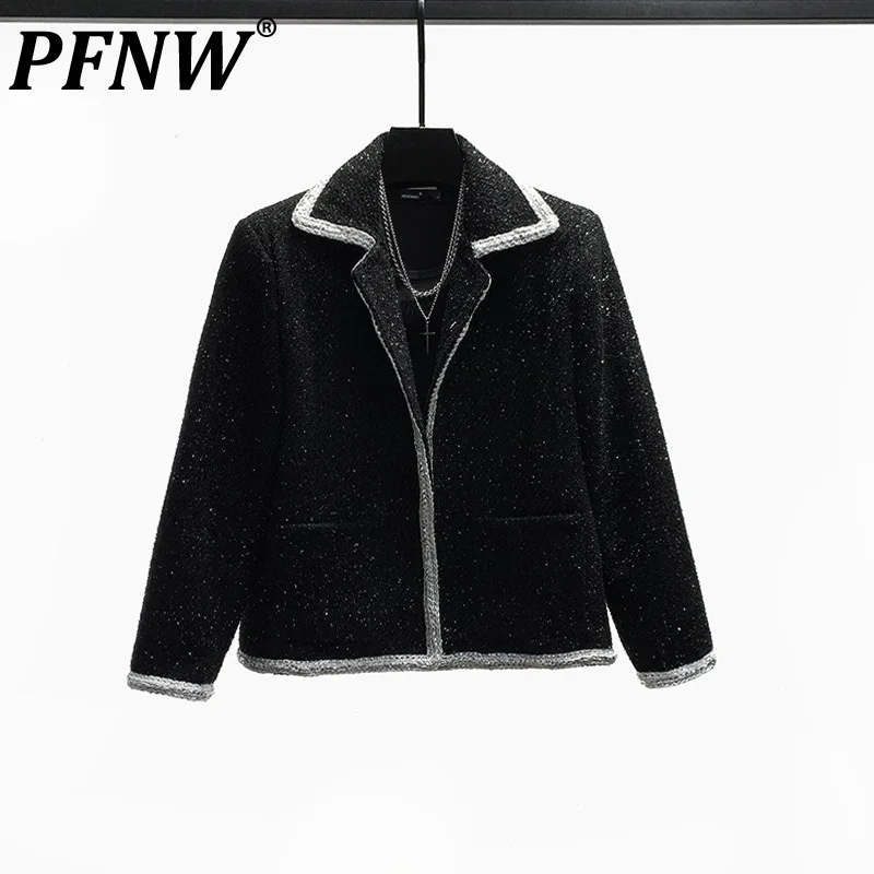 

PFNW Korean Fashion Men's Short Jackets Stitching Color Male Spliced Coats Lapel Niche Design Autumn 2023 Chic New Tops 28W1555