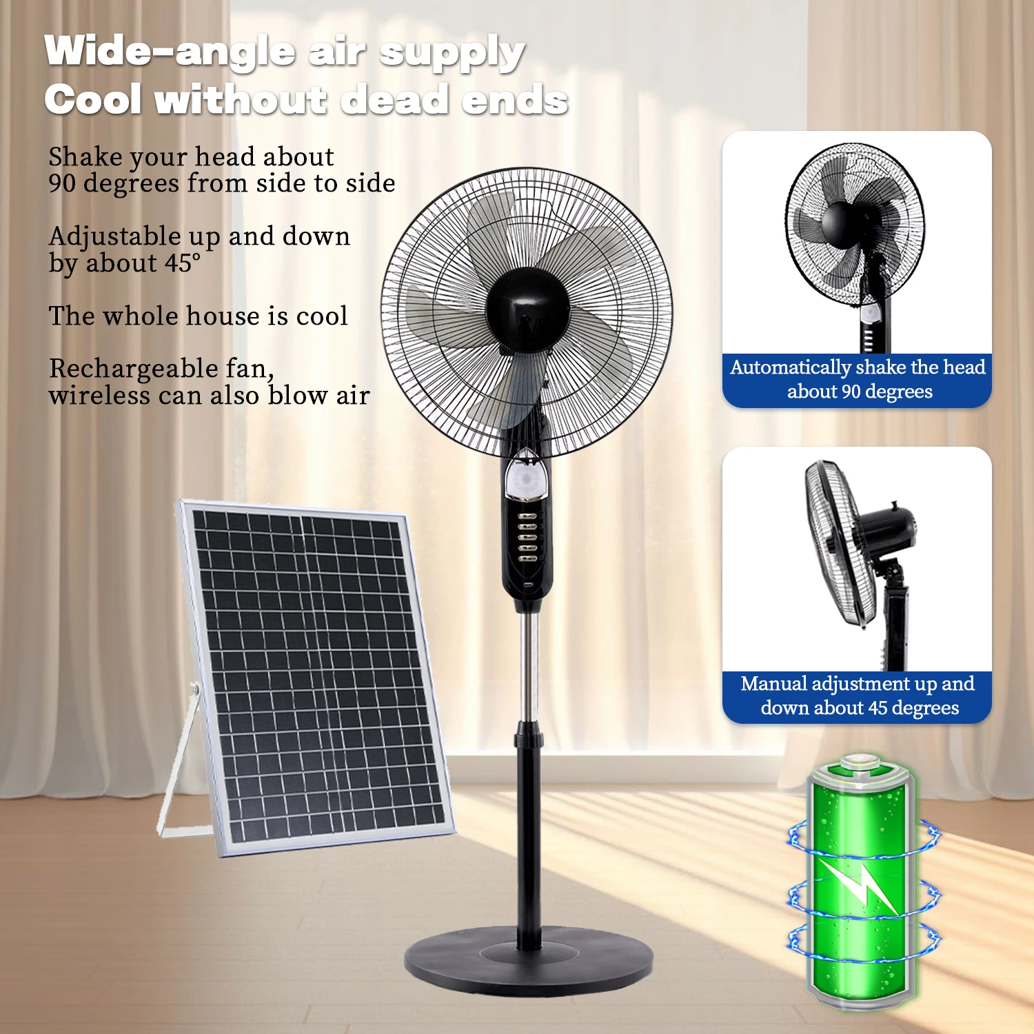 16-дюймовый солнечный вентилятор 12 В переменного/постоянного тока перезаряжаемый