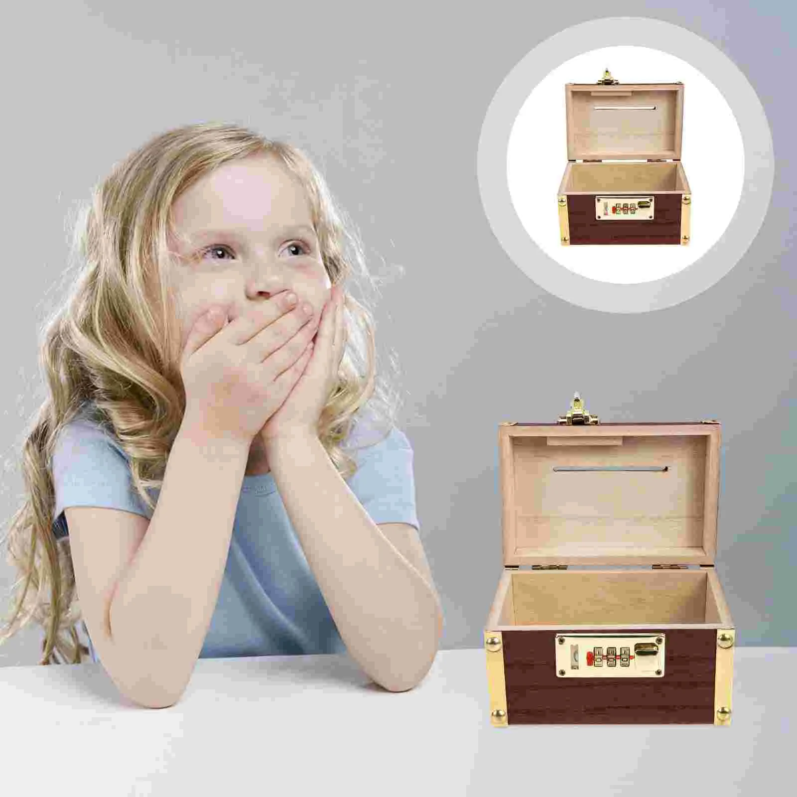 

Imikeya Piggy Bank Vintage Treasure Box Wood Chest Rustic Small Wooden Decorative Coin Money Saver Storage Wedding Gift