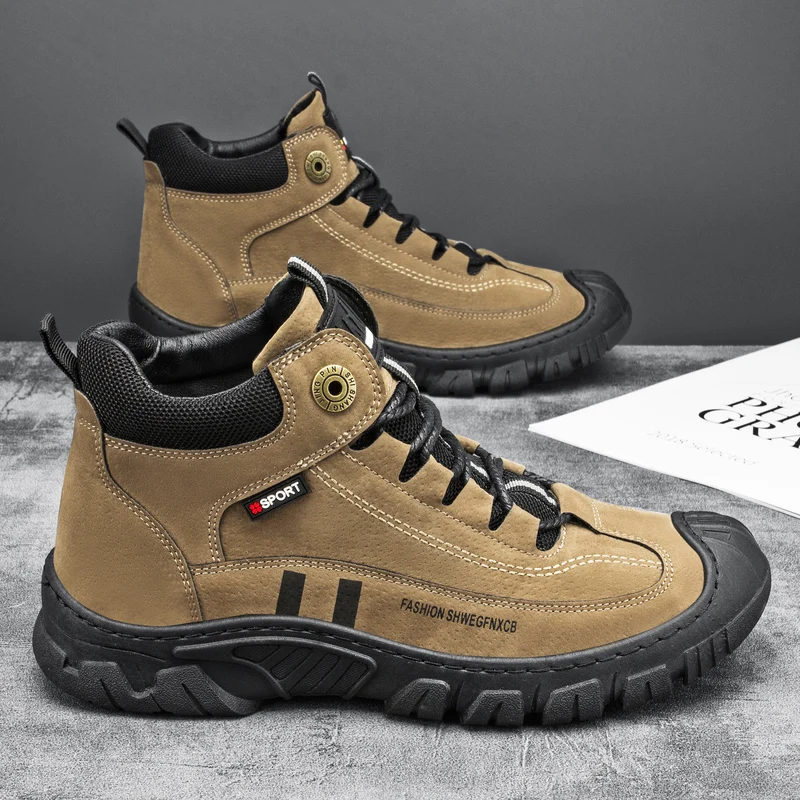 HIKEUP Outdoor Casual Sneakers Autumn Winter Hiking Shoes Men's Shoes Mid-Top Travel Wearable Walking Shoes Factory Outlet