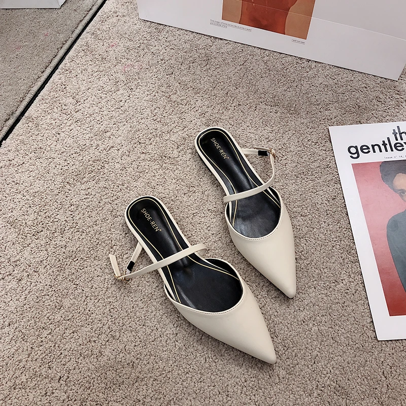 

New Korean fashion Baotou half slippers women's spring and summer 2022 European and American pointed flat heels women's shoes