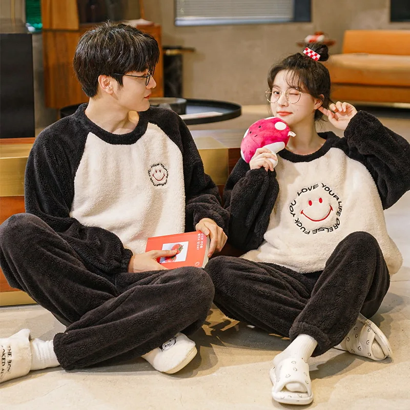 2022 Winter Flannel Pyjamas Cartoon Long Sleeve Coral Fleece Warm Sleepwear Long Wear Women Pajamas Rabbit Cow Animal Pajamas