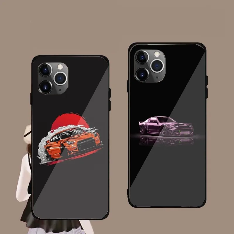 

Чехол JDM для телефона на заказ для IPhone 14, 13, 12, 11, XS, X, 8, 7, 6 Plus, Mini Pro Max, SE 2022, черный стеклянный чехол для телефона из поликарбоната и ТПУ