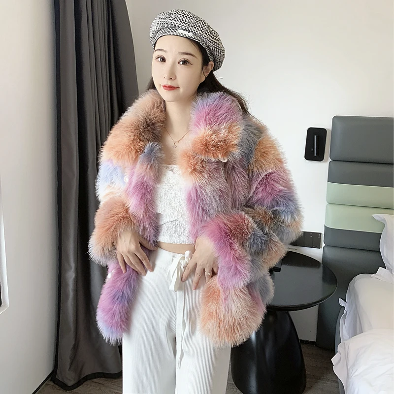 2022 Winter New Imitation Fox Fur Jacket Women Overcoat Mid-Length Pearl Button Fur Coat Female Outwear Fur Fashion Coat Casaco