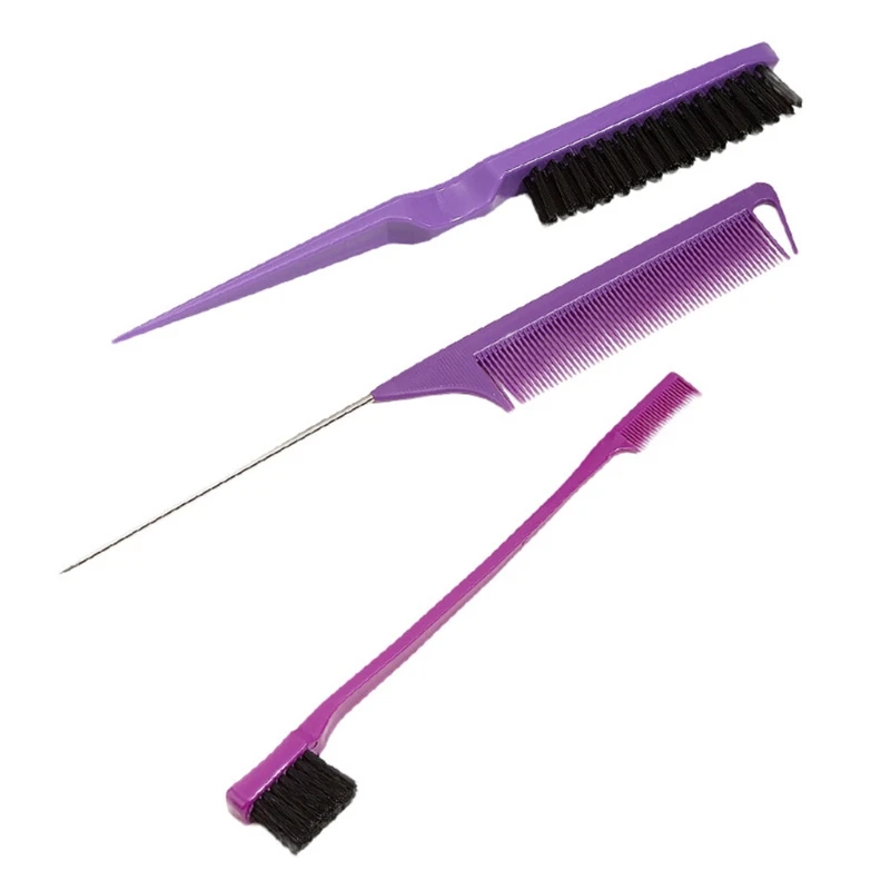 

GXMC 3Pcs Hair Brush Set,Hair Styling Comb Including Dual Sided Edge Brush & Rat Tail Comb and Teasing Comb for Women Barber