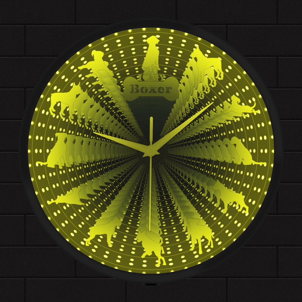 

Boxer Dog Interstellar Infinity Mirror LED Lighting Wall Clock Puppy Home Decor Night Light Clock Mesmerizing Illusion Tunnel