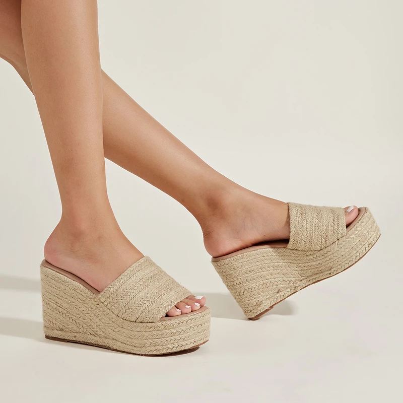 

Ladies Slippers Wedges Platform Sandals Summer Grass Weave Bohemian Shoes Casual High-Heeled Wedge Shoes Sandalias Romanas