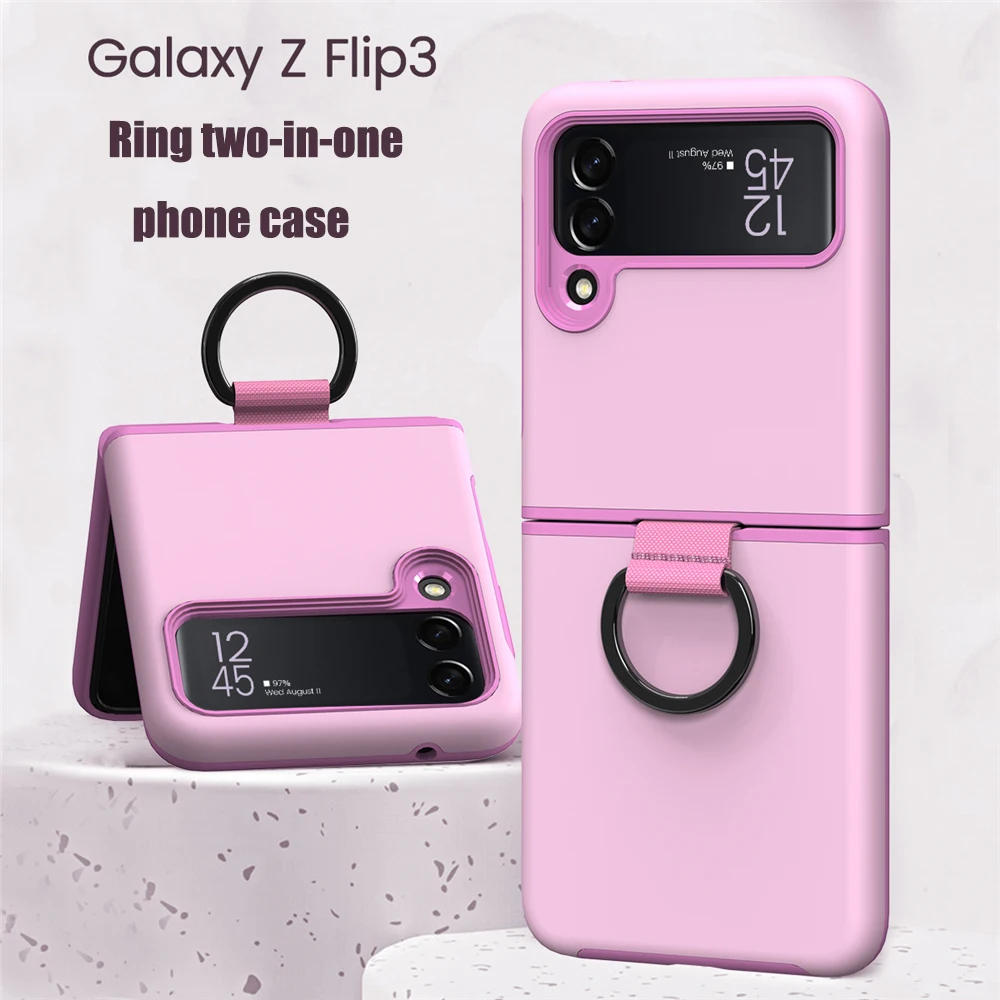 

Модный Ультратонкий чехол с кольцом для Samsung Galaxy Z Flip 3 5G, милый однотонный противоударный чехол для телефона