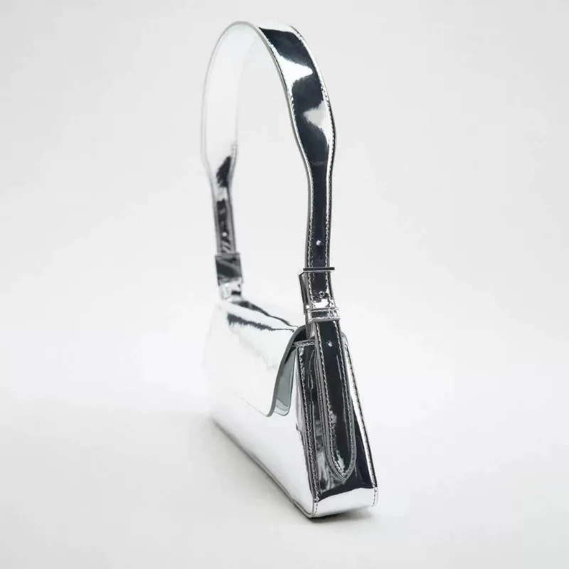2023 Brand Design Ladies Simple Handbag Women Evening Party Clutches Small Tote Silver Patent Leather Shoulder Bag for Women Sac