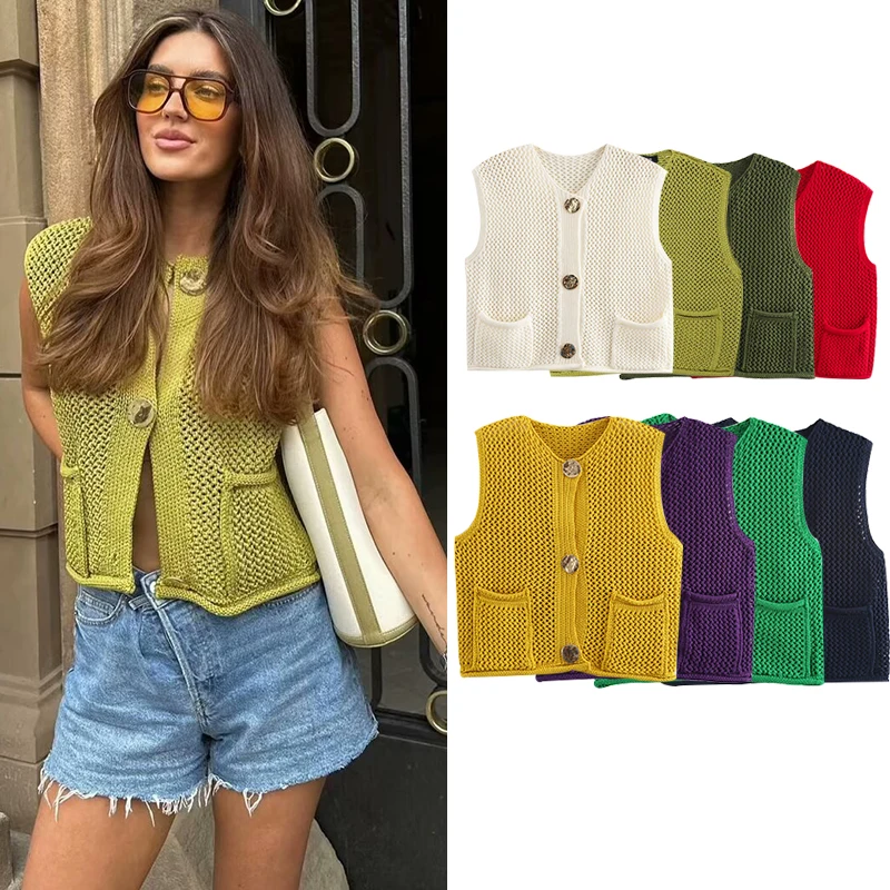 Женский свитер TRAF осень 2024 новый шикарный приталенный Молодежный уличный жилет