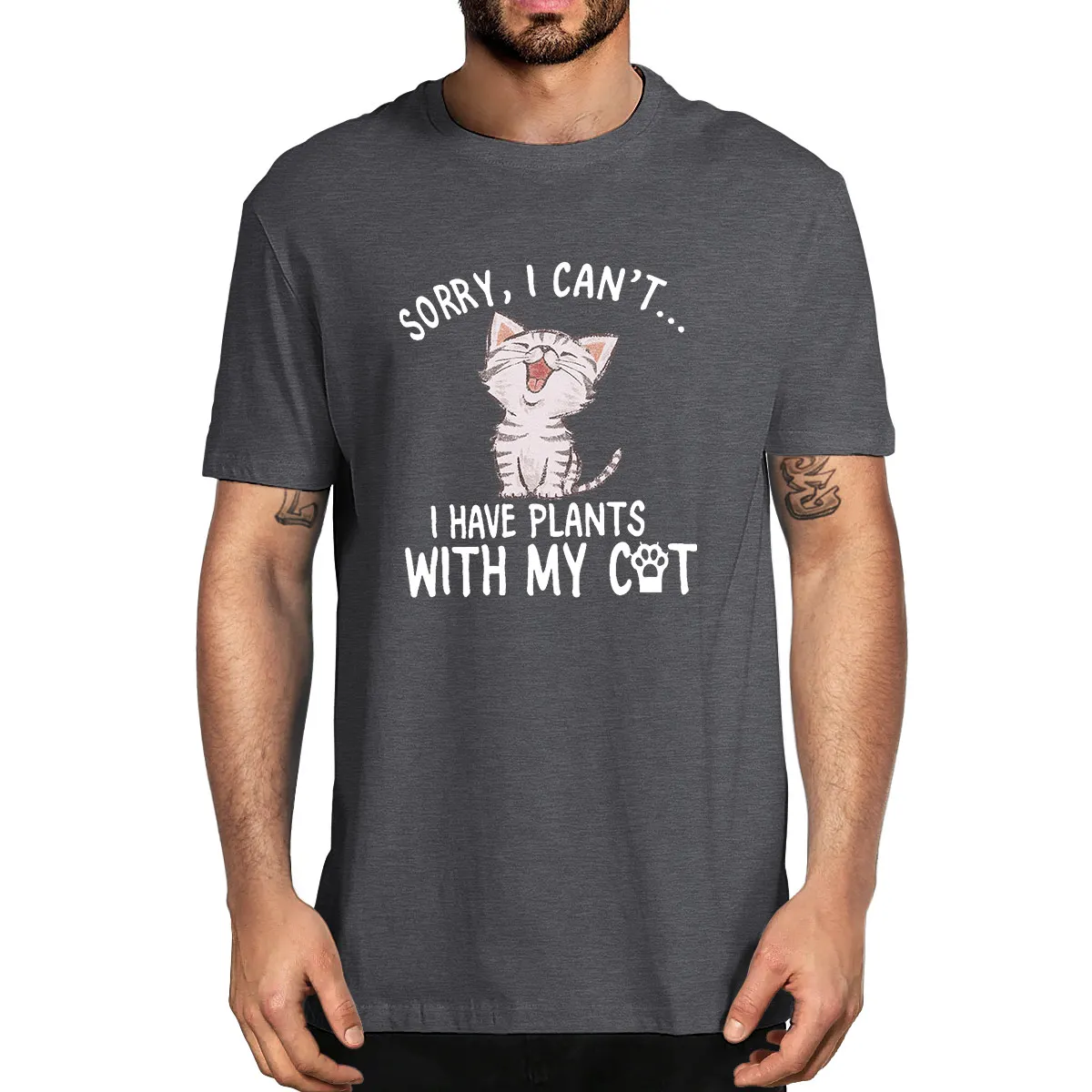 

Unisex Cotton Sorry I Can't I Have Plans With My Cat Lover Funny Cute Summer Men's Short Sleeve Novelty T-Shirt Women Casual Tee