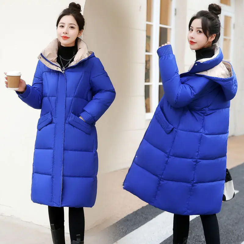 2023 Winter Pockets Women Hooded Parkas Long Jackets Casual Thick Warm Windproof Coat Female Outwear Streetwear Zipper S84