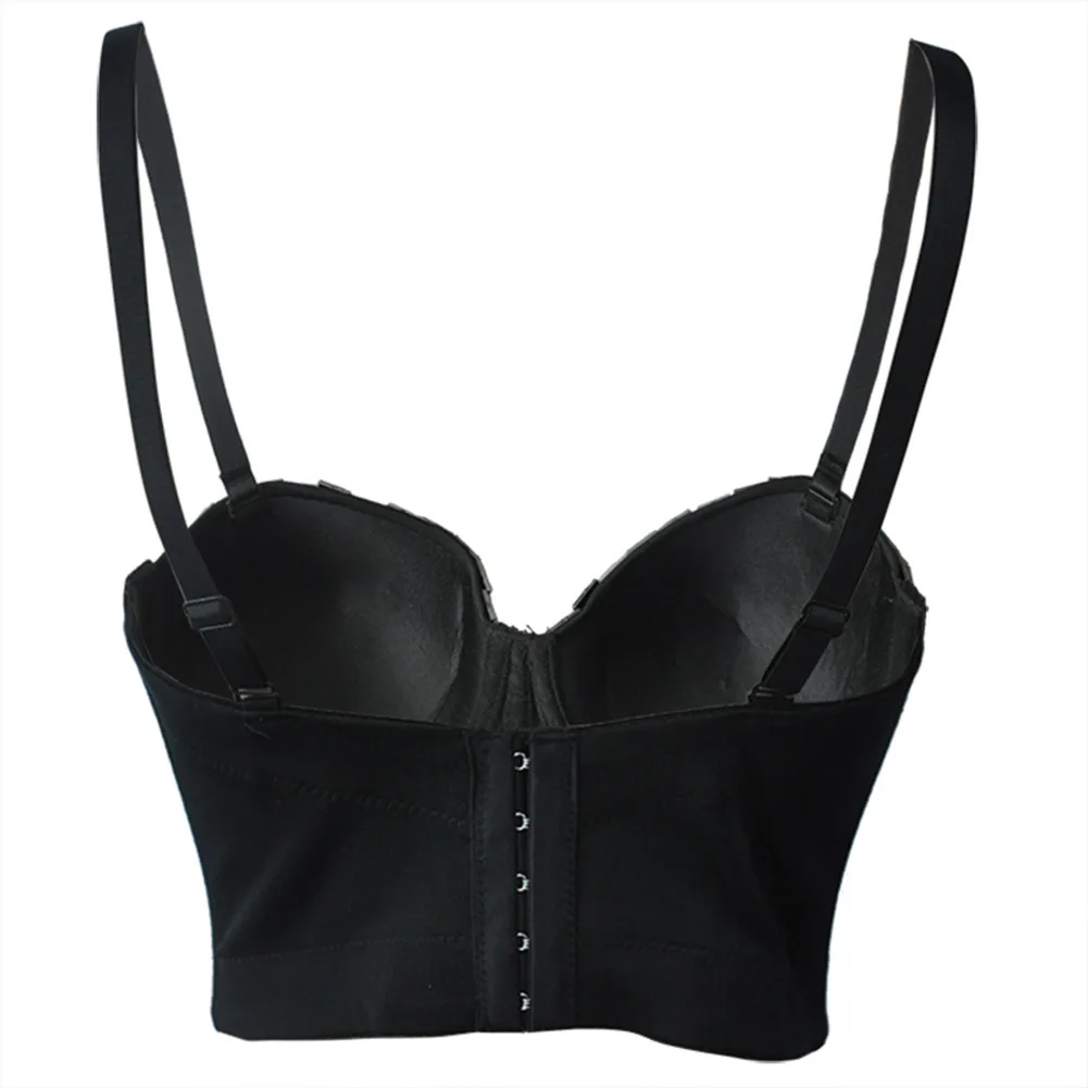 Бюстгальтер женский с серебристыми заклепками пуш-ап металлический | Женская