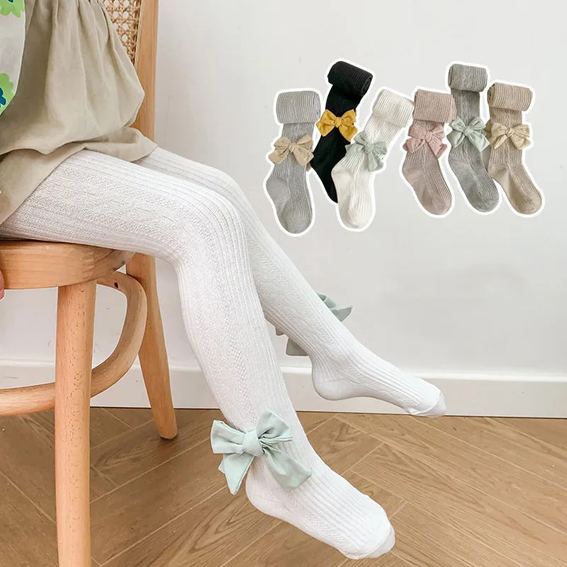 

Girls Tights Baby Cotton Bowknot Tight 2022 Spring Autumn Children's Pantyhose Kids Korean Style Knitted Collant