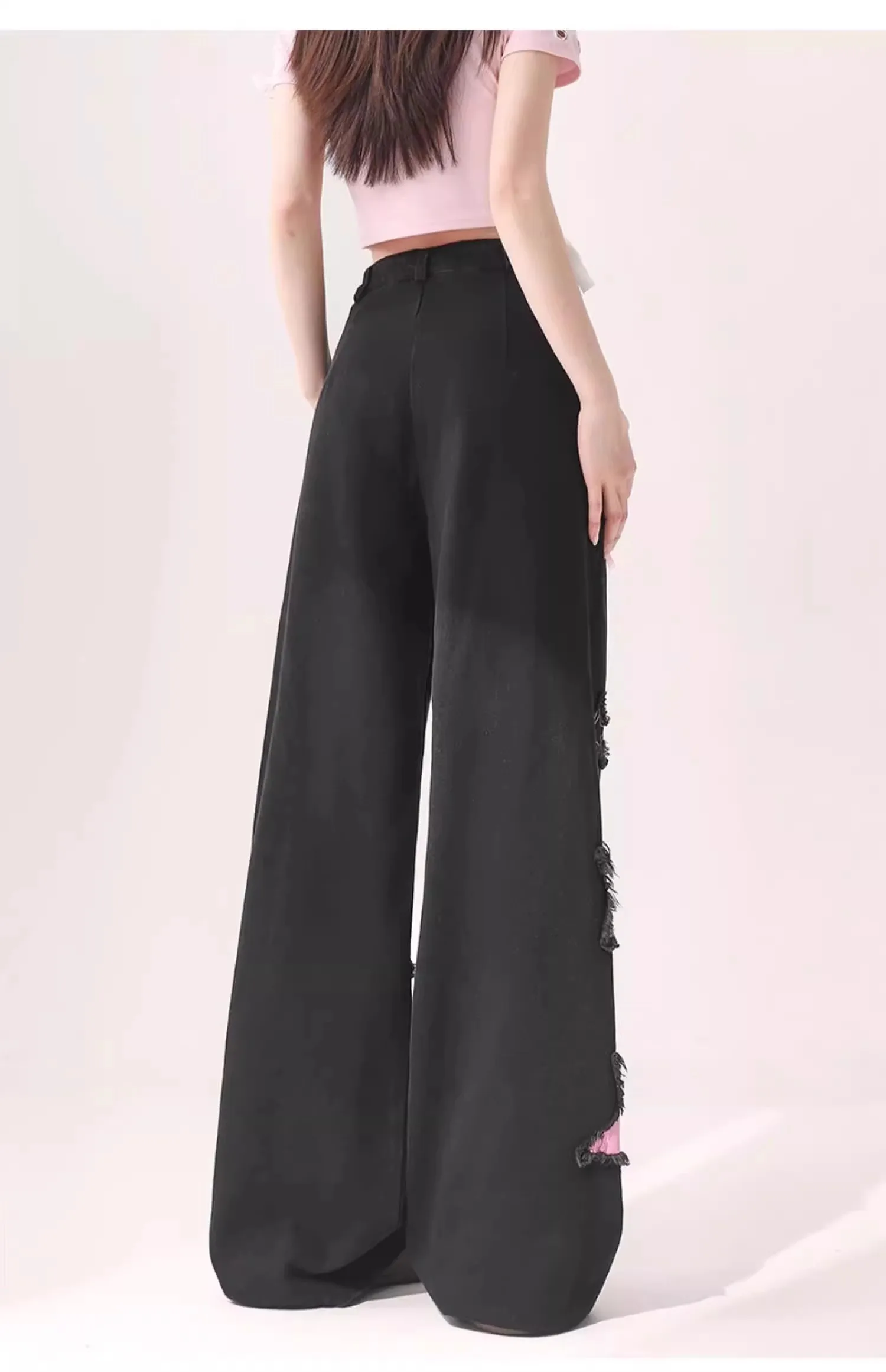 Женские джинсовые брюки в стиле Харадзюку с широкими штанинами ретро яркие