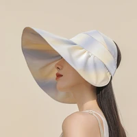summer foldable rainbow sun hat fashion womens wide brim empty top breathable protection caps for vacation beach