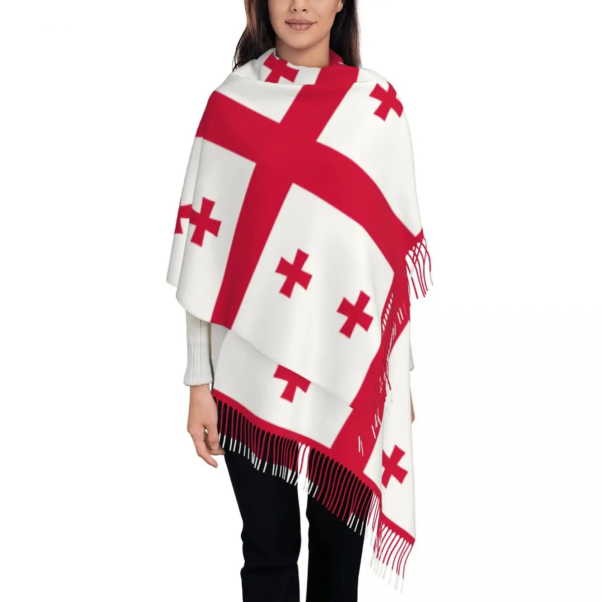 Женская шаль из пашмины с флагом Джорджии шарф бахромой длинный большой