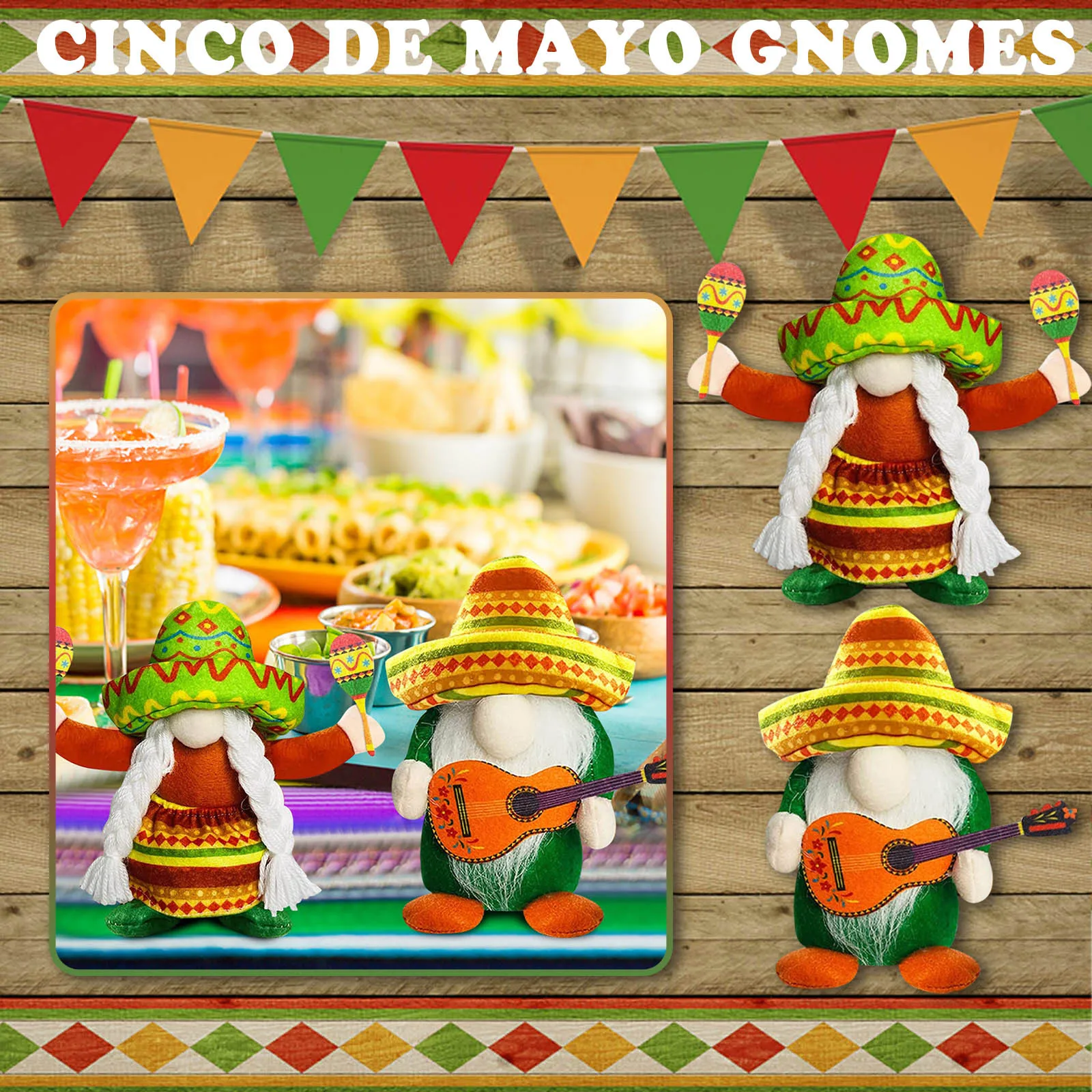 

2pcs Gnomes h Decorations Guitar Tuesday Summer Mexican Decor Home Kitchen Pinatass Tiered Tray Table White Peacock Ornament