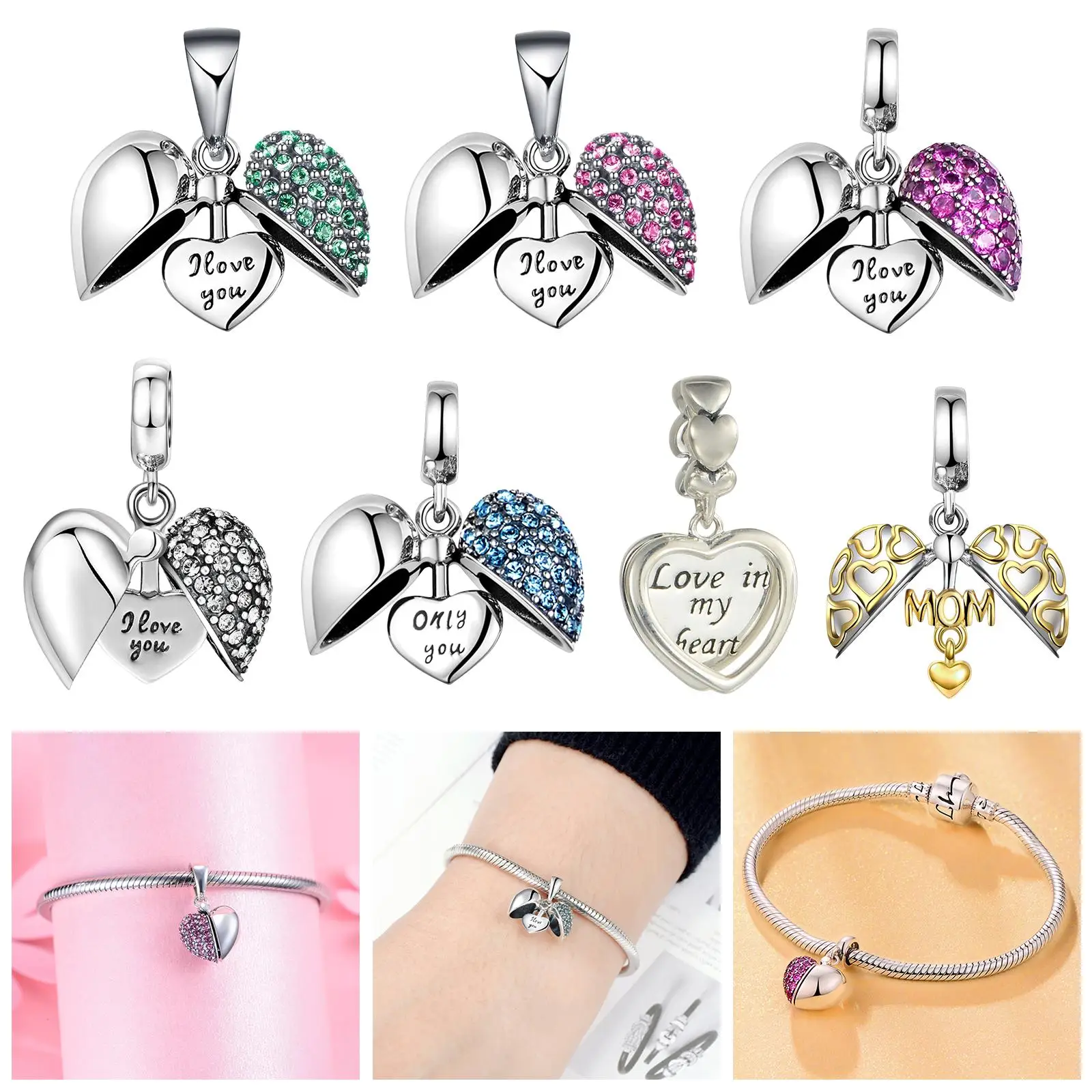 

Dangle Pendant Charms Beads S925 Heart DIY Jewelry Gifts for Dad Mom