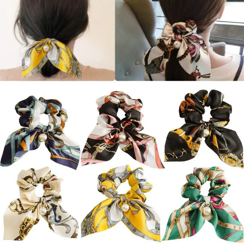 

Women Scarf Bow Tie Hair Band Ribbon Headwear Fashion Hair Scrunchies Jewelry Ponytail Holder Bow Elastic Hair Accessories