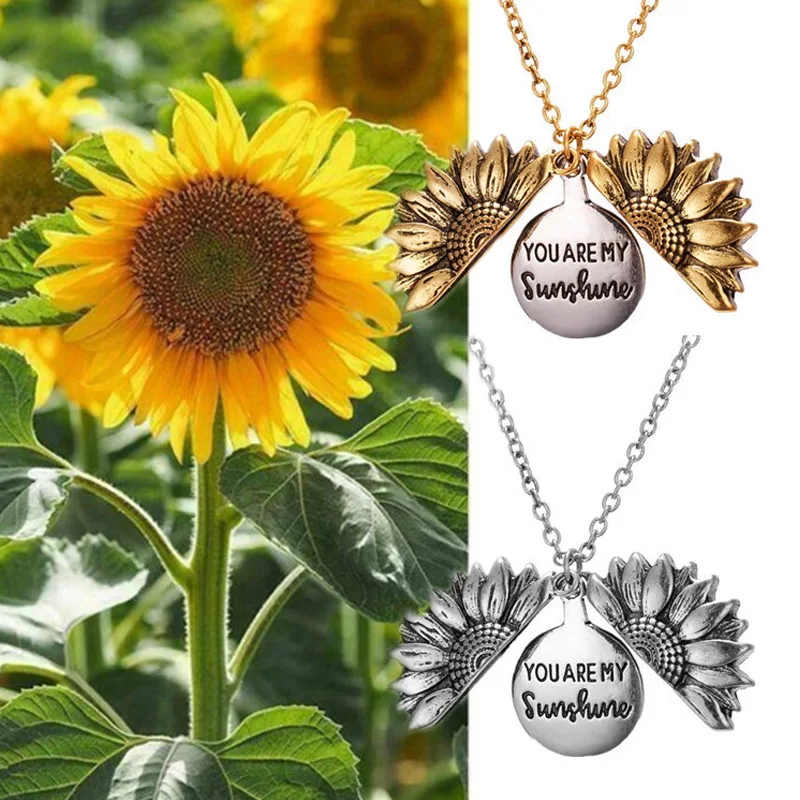 

Retro Metal Sunflower Necklace For Women Can Be Opened Double-sided Engraved Sunshine Flower Necklace Bestfriend Gift Jewelry