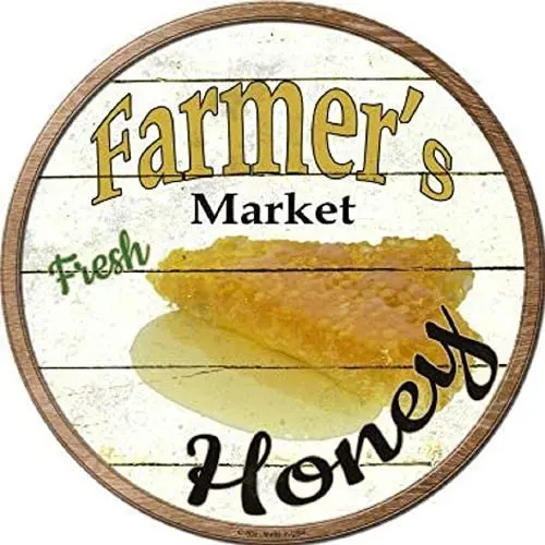 

SHARPE Metal tin Sign Round-Farmers Market Fresh Honey-Retro Decoration on The Wall, Family bar, Restaurant, Garage, Cafe