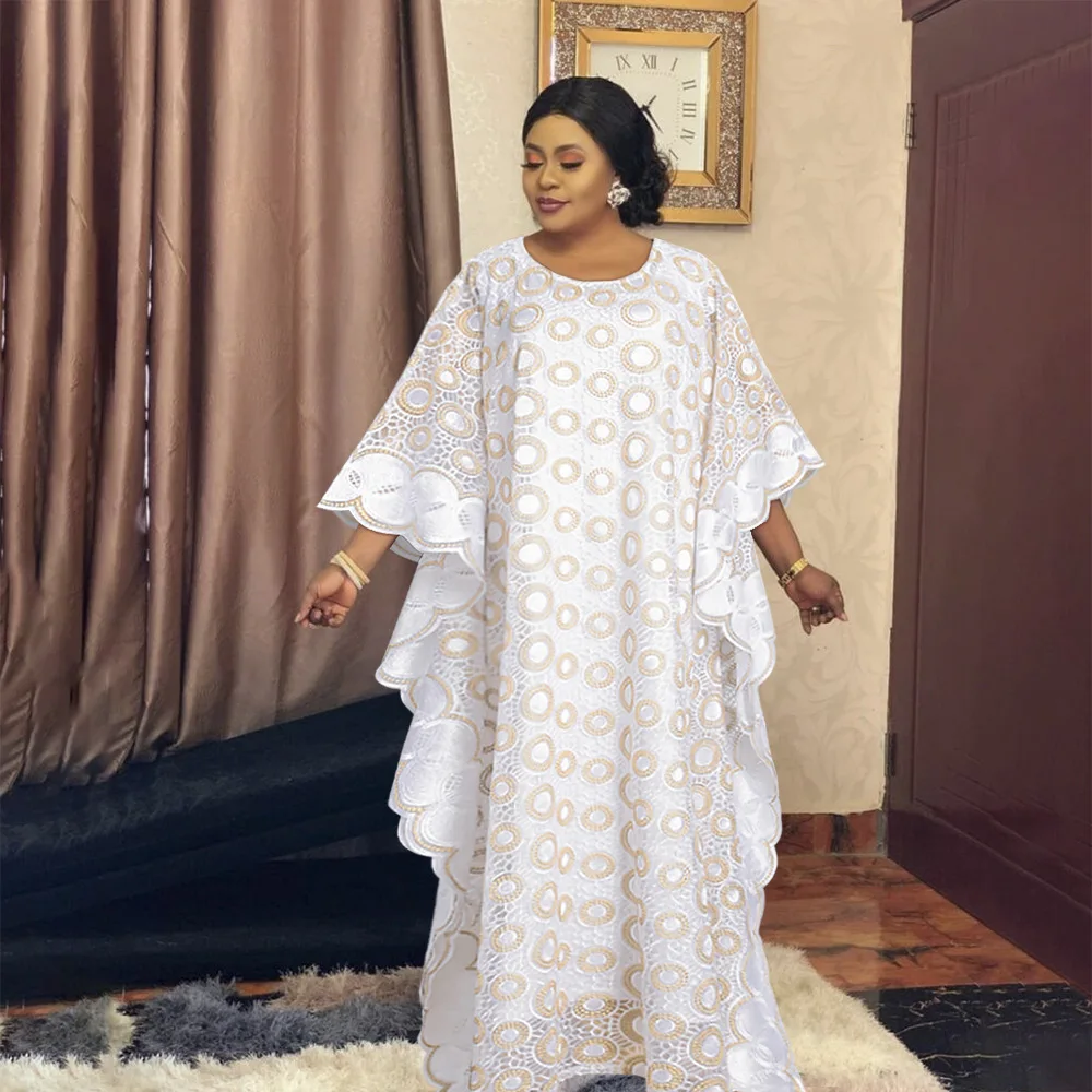 

African Dresses for Women Muslim Lace Abaya Nigerian Clothes Ankara Dashiki Loose Kaftan Robe with Inner Dress Boubou Gown 2pcs