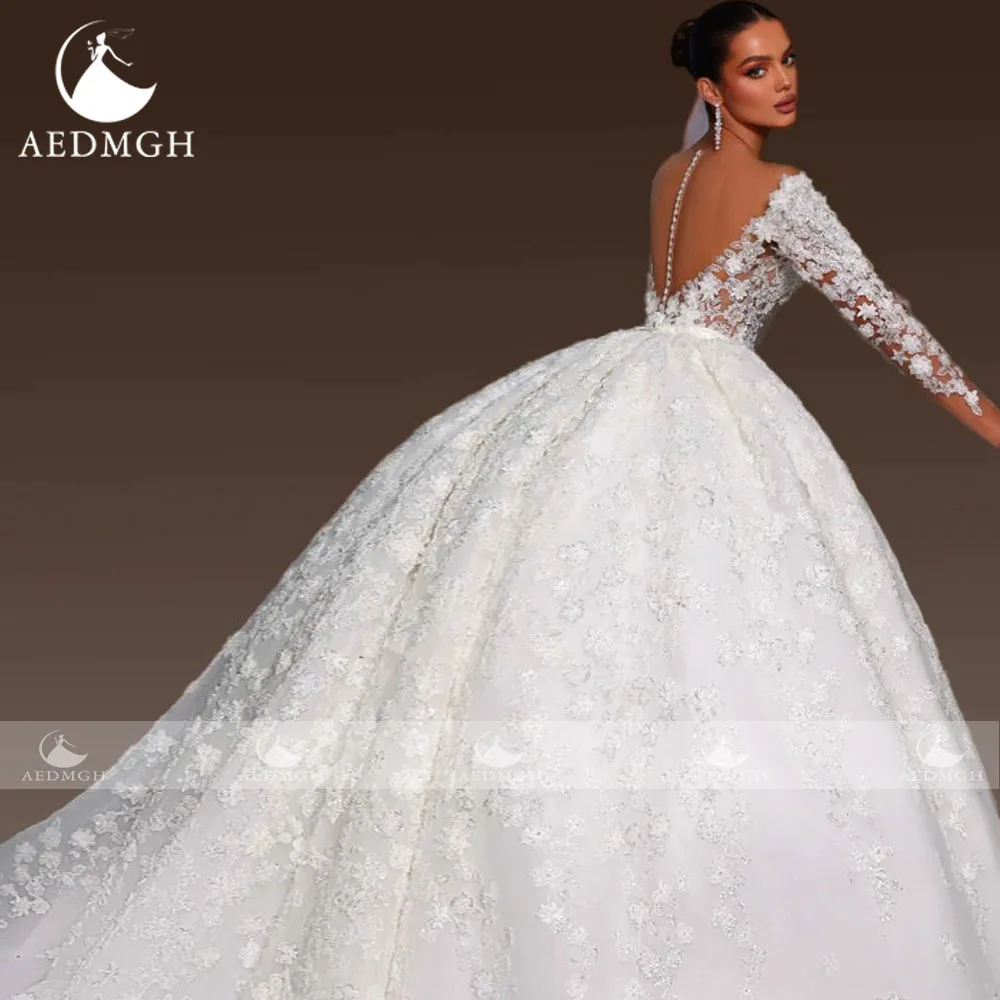 Фото Aedmgh бальное платье принцессы свадебные платья с открытыми плечами Vestido De Novia кружевная вышивка королевские свадебные платья на заказ №2