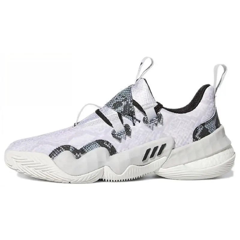 Кроссовки adidas Trae Young 1 светлые однотонные серые из змеиной кожи H67753