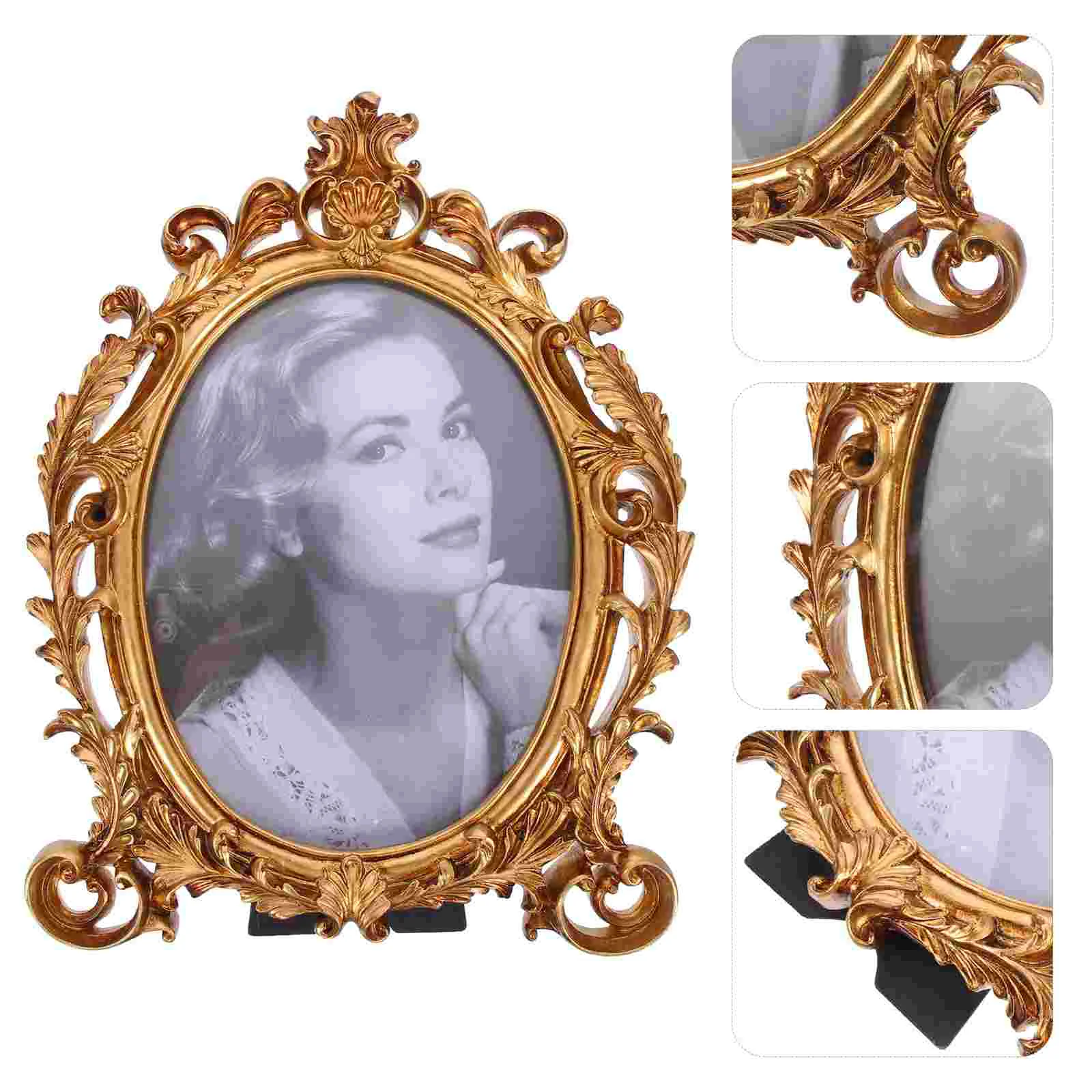 

Vintage Baroque Oval Photo Frame Table Picture Frame Ornate Photo Display Holder for European Style Home Table Decor 8 Golden