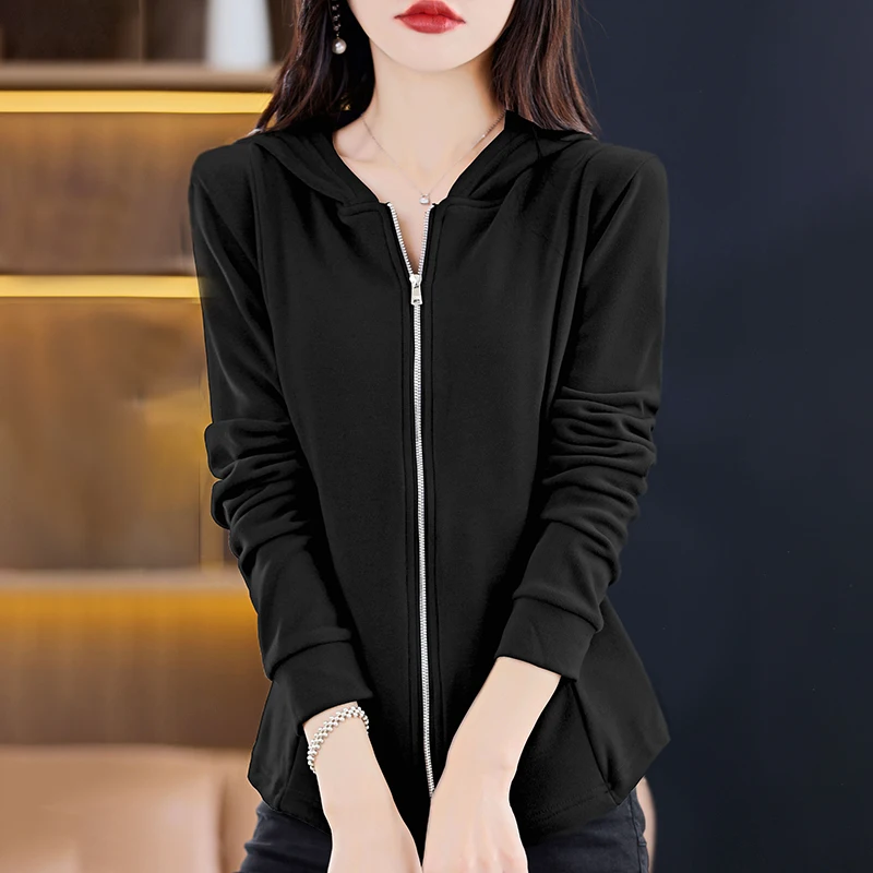 Осенне-зимний новый двусторонний кардиган Derong на молнии с капюшоном Женская