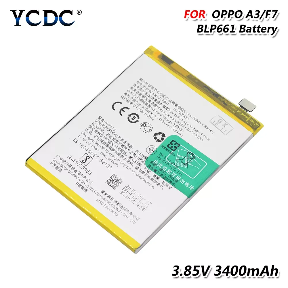 

2023New BLP661 Lithium Battery 3.85V 3400mAh Li-ion Bateria Cell Phone Battery Replacement For OPPO A3 Original Mobile Phone Bat
