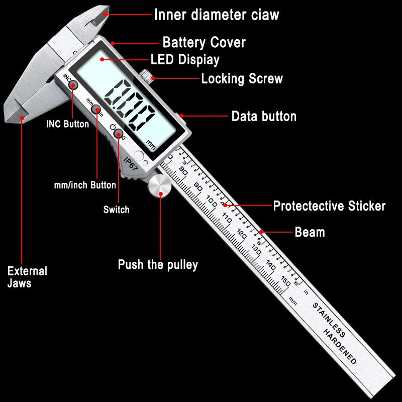 Новый IP67 Bluetooth водонепроницаемый Цифровой точный штангенциркуль из нержавеющей