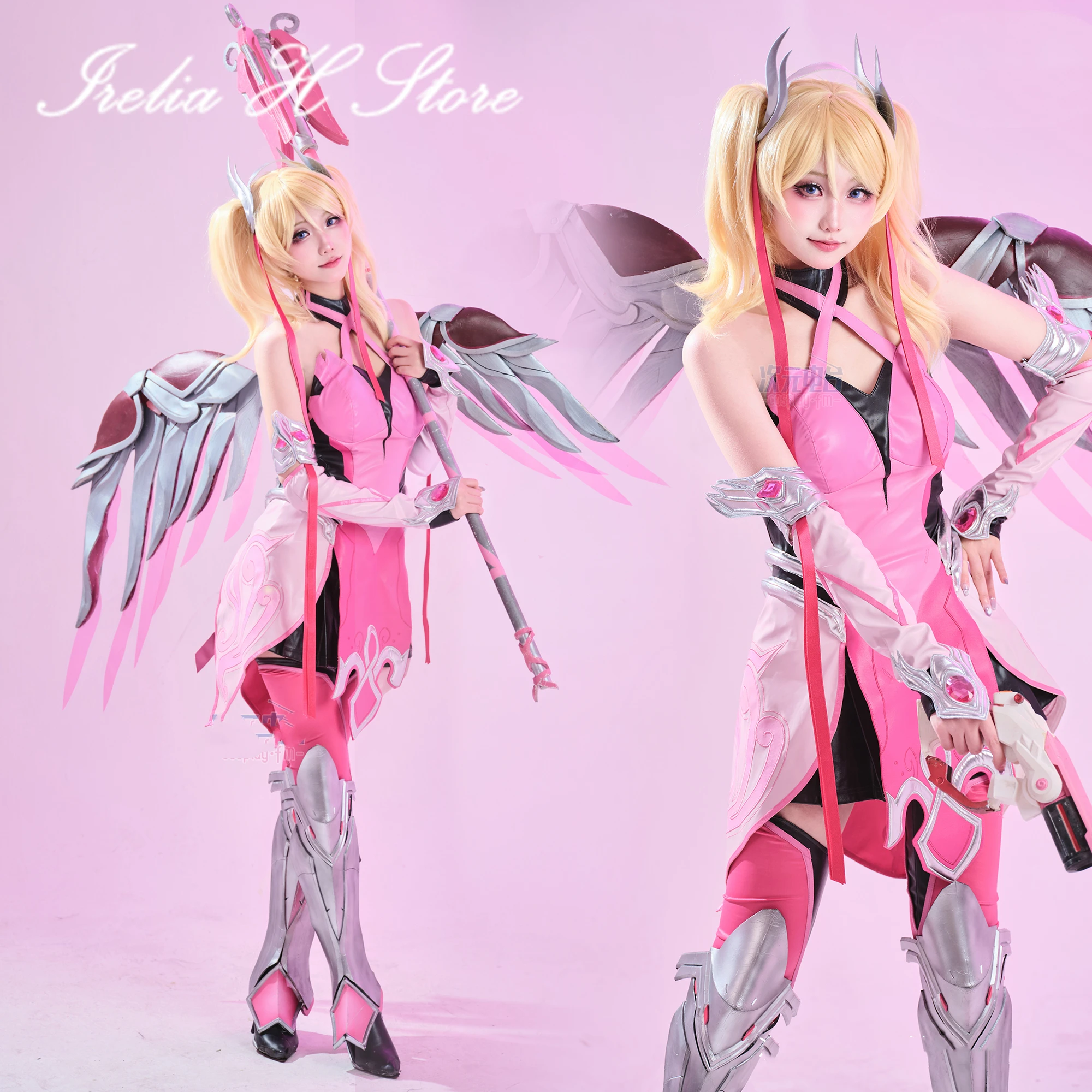 Фото Костюм для косплея Irelia H Pink Mercy от OW Angela Ziegler для женщин, платье для вечеринки на Хэллоуин. №3