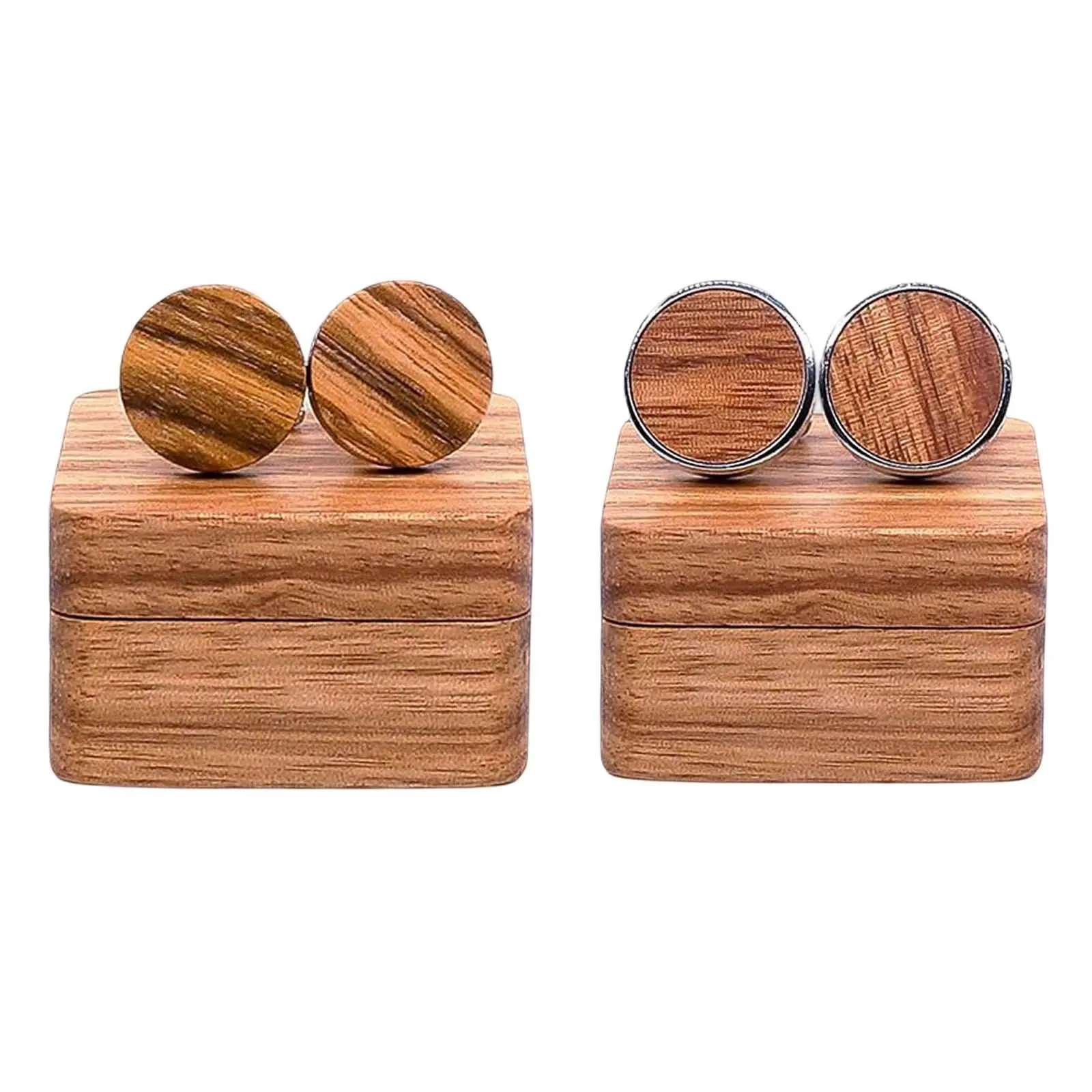 

Rustic Wooden Round Cufflinks with Organizer Box Handsome Cuff Links for Bussiness Men Husband Wedding Gifts